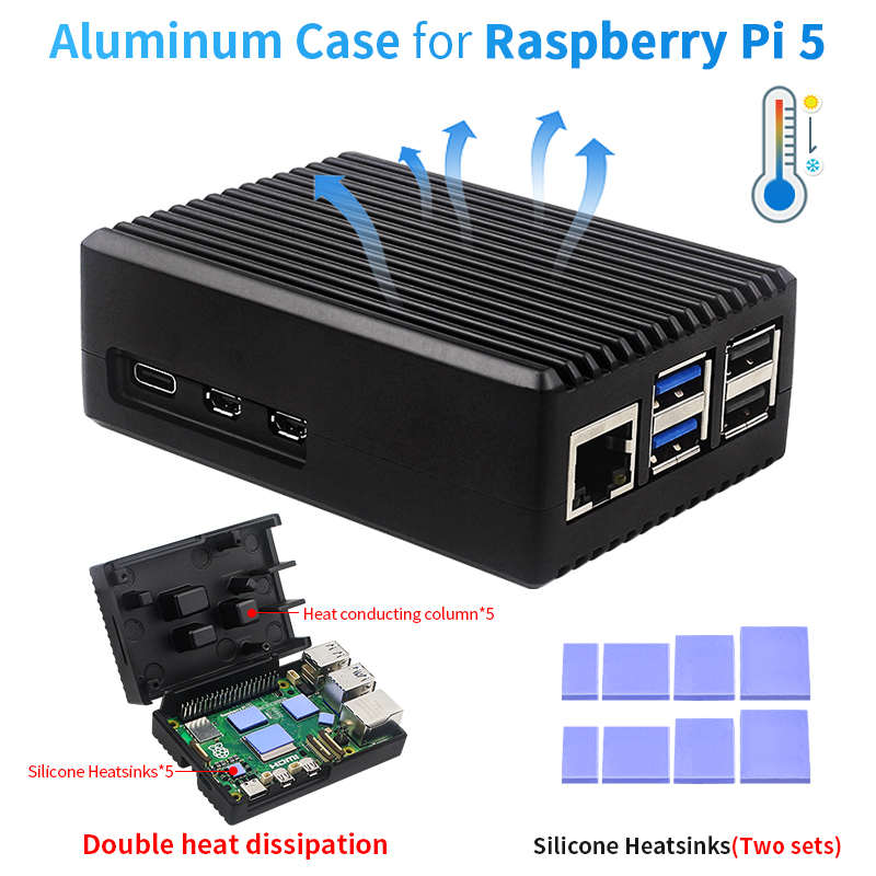 Radxa Rock 5B 16Gb - Raspberry Pi 5 เคสโลหะผสมอลูมิเนียมเปลือกโลหะพร้อมฮีทซิงค์ซิลิโคนตู้ระบายความร้อนแบบพาสซีฟสําหรับ Raspberry Pi