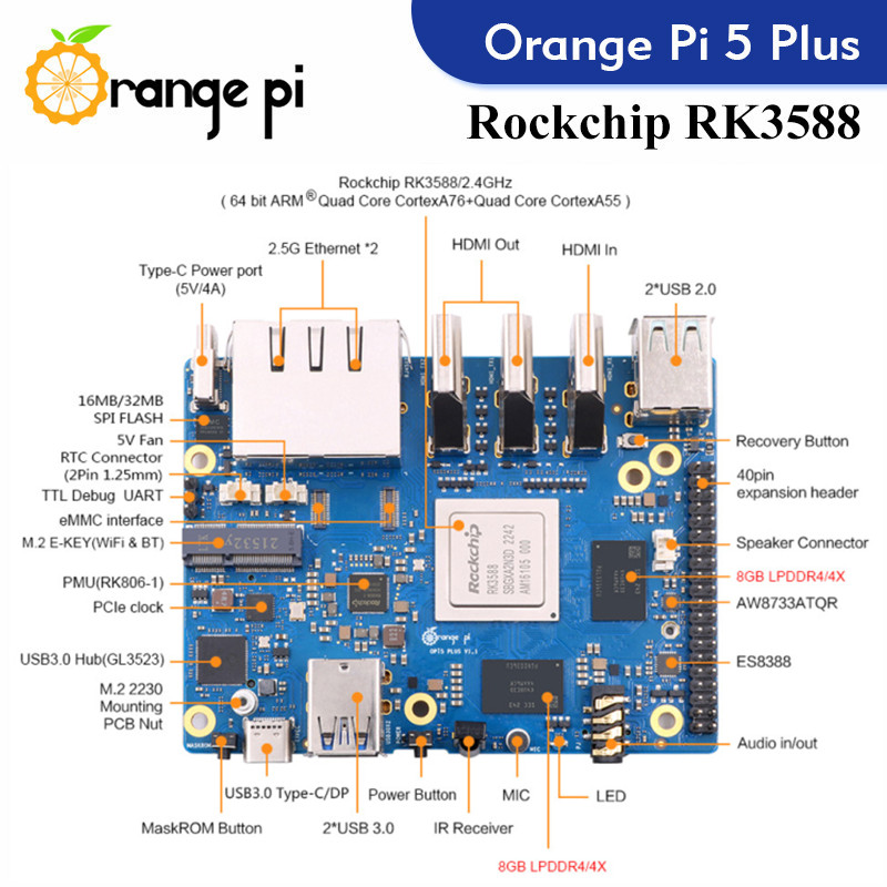 ORANGE Pi 5 plus บอร์ดเดี่ยว R - Orange Pi 5 Plus 16Gb บทวิจารณ์และราคา